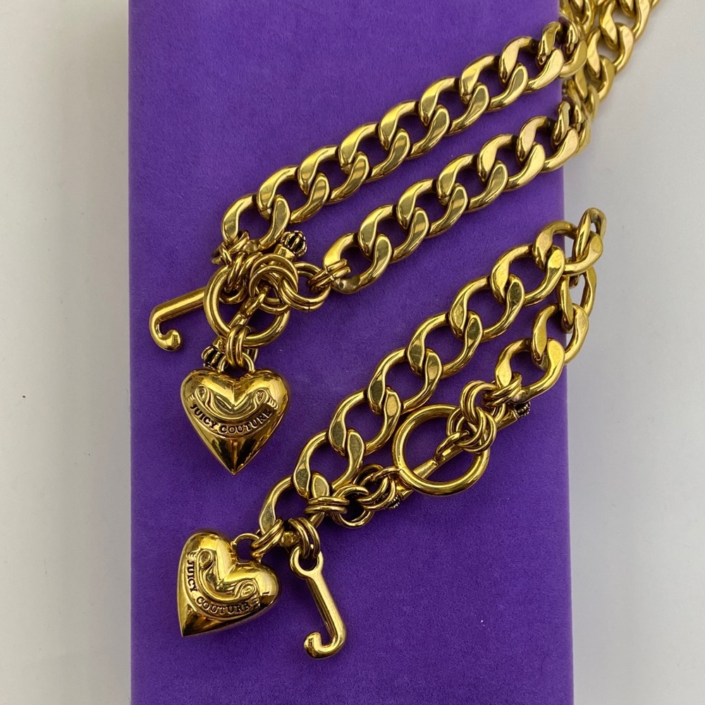 💛 Y2K Juicy Couture Gold Plated Heart Charm Necklace & Bracelet Set
